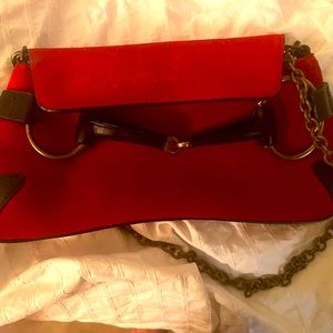Gucci vintage bright red horsebit shoulder bag